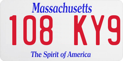 MA license plate 108KY9