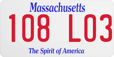 MA license plate 108LO3