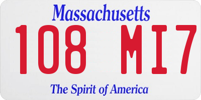 MA license plate 108MI7
