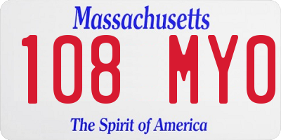 MA license plate 108MY0