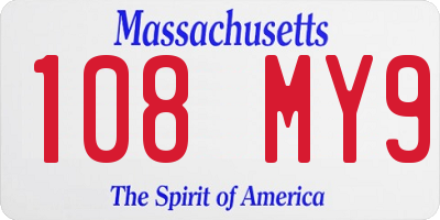MA license plate 108MY9