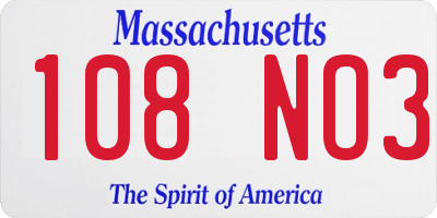 MA license plate 108NO3