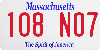MA license plate 108NO7