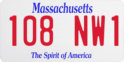 MA license plate 108NW1