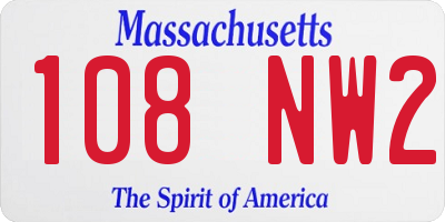 MA license plate 108NW2