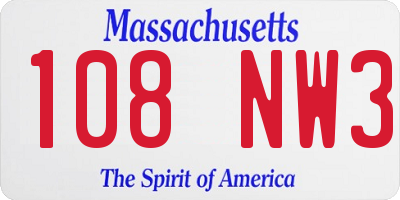 MA license plate 108NW3