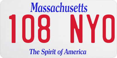 MA license plate 108NY0