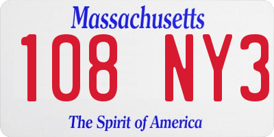 MA license plate 108NY3