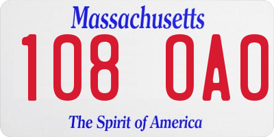 MA license plate 108OA0