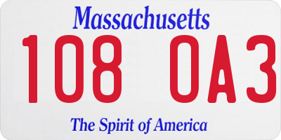 MA license plate 108OA3
