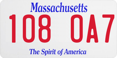 MA license plate 108OA7