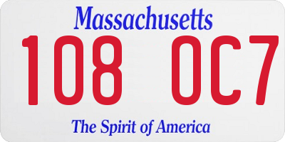 MA license plate 108OC7
