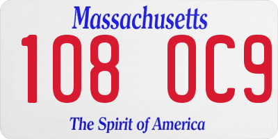 MA license plate 108OC9