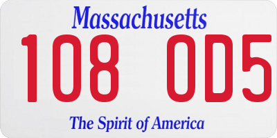 MA license plate 108OD5