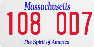 MA license plate 108OD7