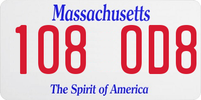 MA license plate 108OD8