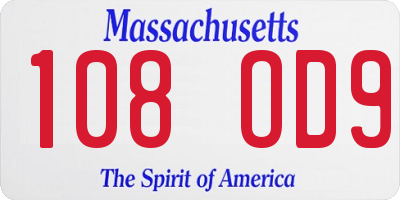 MA license plate 108OD9