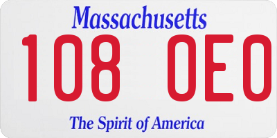 MA license plate 108OE0