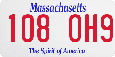 MA license plate 108OH9