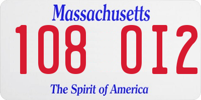 MA license plate 108OI2