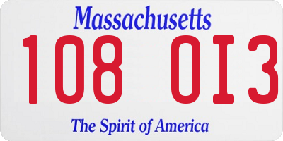 MA license plate 108OI3