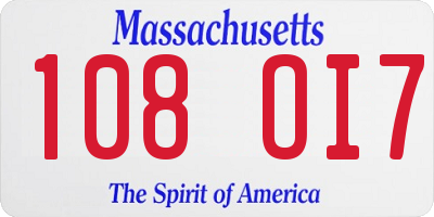 MA license plate 108OI7