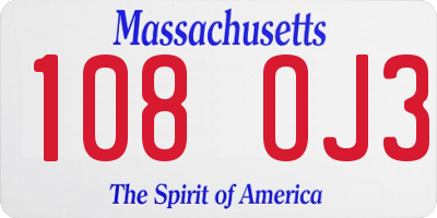 MA license plate 108OJ3