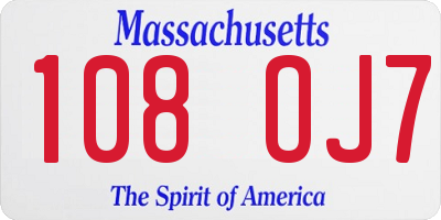 MA license plate 108OJ7
