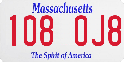 MA license plate 108OJ8
