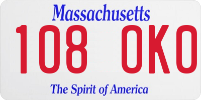 MA license plate 108OK0