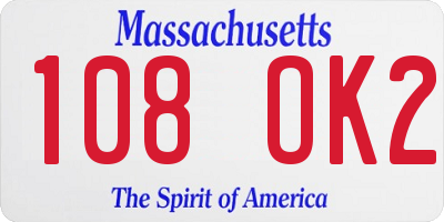 MA license plate 108OK2