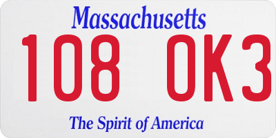 MA license plate 108OK3
