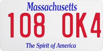 MA license plate 108OK4