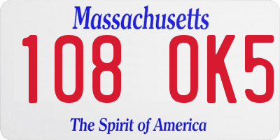 MA license plate 108OK5