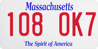 MA license plate 108OK7