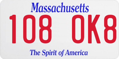 MA license plate 108OK8