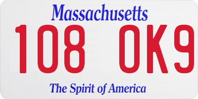 MA license plate 108OK9