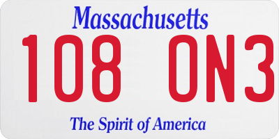 MA license plate 108ON3