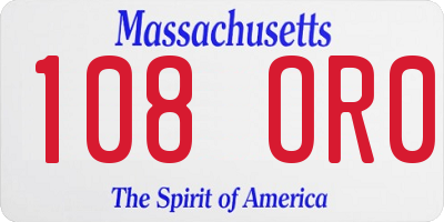 MA license plate 108OR0