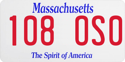 MA license plate 108OS0