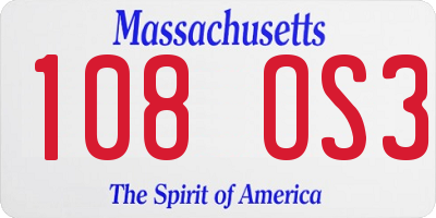 MA license plate 108OS3