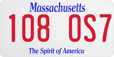 MA license plate 108OS7
