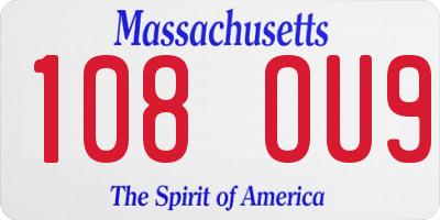 MA license plate 108OU9