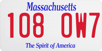 MA license plate 108OW7