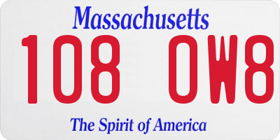 MA license plate 108OW8