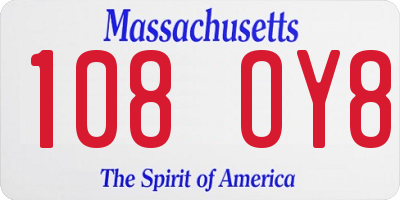 MA license plate 108OY8