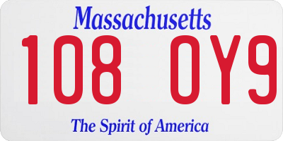 MA license plate 108OY9
