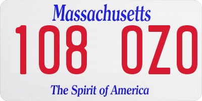 MA license plate 108OZ0
