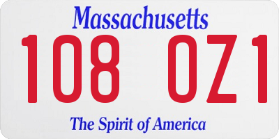 MA license plate 108OZ1
