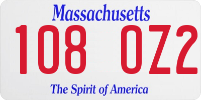 MA license plate 108OZ2